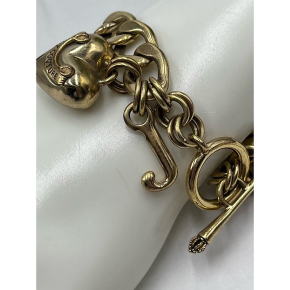 Juicy Couture Puffed Tennis Racquet Scottie Dog Heart Toggle Gold Tone Bracelet - Picture 3 of 14